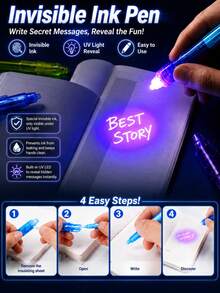 2/5/10/15 PCS Random Color Glow-In-The-Dark Invisible Marker Pen, Luminous Ballpoint Pen, Can Write Secret Messages, Suitable As Christmas Gift Box Filler, Birthday Gift, Carnival Gift, Holiday Gift, Party Supplies. Classroom Essentials, Back To School, Back To School Season Gift, Halloween, New Year Gift. - Highlighter - View 3