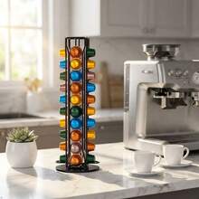 360° Rotating Coffee Capsule Storage Rack, Elegant Rotating Capsule Carousel Organizer, Suitable For Home And Luxury Kitchen, Professional Barista Workstation Countertop Storage Rack, Space-Saving Espresso Capsule Storage Display Rack, Compatible With Standard Coffee Capsules - Black - View 9
