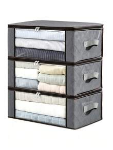 Bộ 1/3/4 túi đựng quần áo gấp gọn kèm hộp lưu trữ, có cửa sổ trong suốt lớn và tay cầm chắc chắn, phù hợp cho tủ quần áo, ký túc xá, gối, chăn ga, quần áo, chăn, 35L, màu xám - Xám - Xem 9
