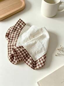 2/6/12pcs Ruffle Edge Color Block Small Checkered Fabric Cover Cloth, Multi-Purpose Lightweight Napkin Placemat, Suitable For Covering Small Appliances, Decorating Tabletop, Applicable For Afternoon Tea, Western Restaurant, Kitchen, Coffee Shop, Wedding Party - Brown - View 4