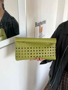 純色PU皮革輕量大容量翻蓋磁扣小方包，多功能派對與晚餐包，適合女性 - 綠色 - 查看 7