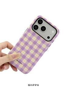 GIIPPA 1pc Cream Yellow Base With Light Purple Plaid Pattern Design, Phone 17 Pro Max Phone Case, Compatible With Phone 16 Pro Max, 15 Pro Max, 14 Pro Max, Korean-Style High-End Fashionable And Fun Phone Case, Compatible With 11/12/13/14/15/16 Pro Max Plus, Elegant Design Suitable For Men And Women, Perfect Gift For Girlfriend On Christmas, Valentine's Day, Easter, Wedding Season And Birthday! - Mauve Purple - View 5