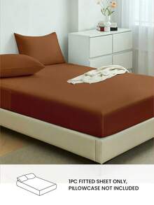1pc Solid Color Fitted Sheet, Mattress Protector, Soft & Breathable, Fits Twin, Full, Queen, King Size Beds, Essential Bedding For Home & Dorm - Mocha Brown - View 2