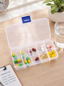 1pc Portable Pill Box, Travel Essential, Reusable, Suitable For Storing Vitamins And Medications, Ideal For Office, Outdoor, Home, Travel, Back To School And Various Occasions - Clear - View 6