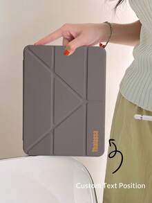 1pc Transparent Acrylic Y-Fold Grey-Brown Tablet Case With Custom Text/Personalized Text Customization, Suitable For IPad Mini6/7/Air/Air2/9.7/10.2/10.5/10.9 (Air4-Air8)/Pro 11/10th Gen/A16 Model, Fully Transparent Acrylic Back Shell, Silk Texture 8-Fold Cover, Adjustable Stand, Sleep/Wake Function, Built-In Pencil Slot, Pencil Not Included, Some Models With Camera Frame - Grey-brown - View 4