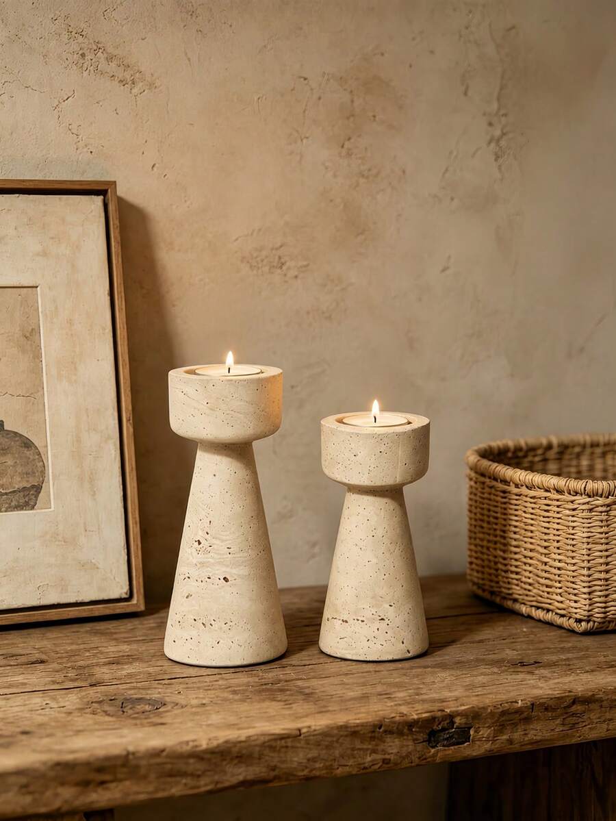 1pc Geometric Shaped Candle Holder, Minimalist Modern Design, Suitable For Home Desktop Decor - Height - View 1