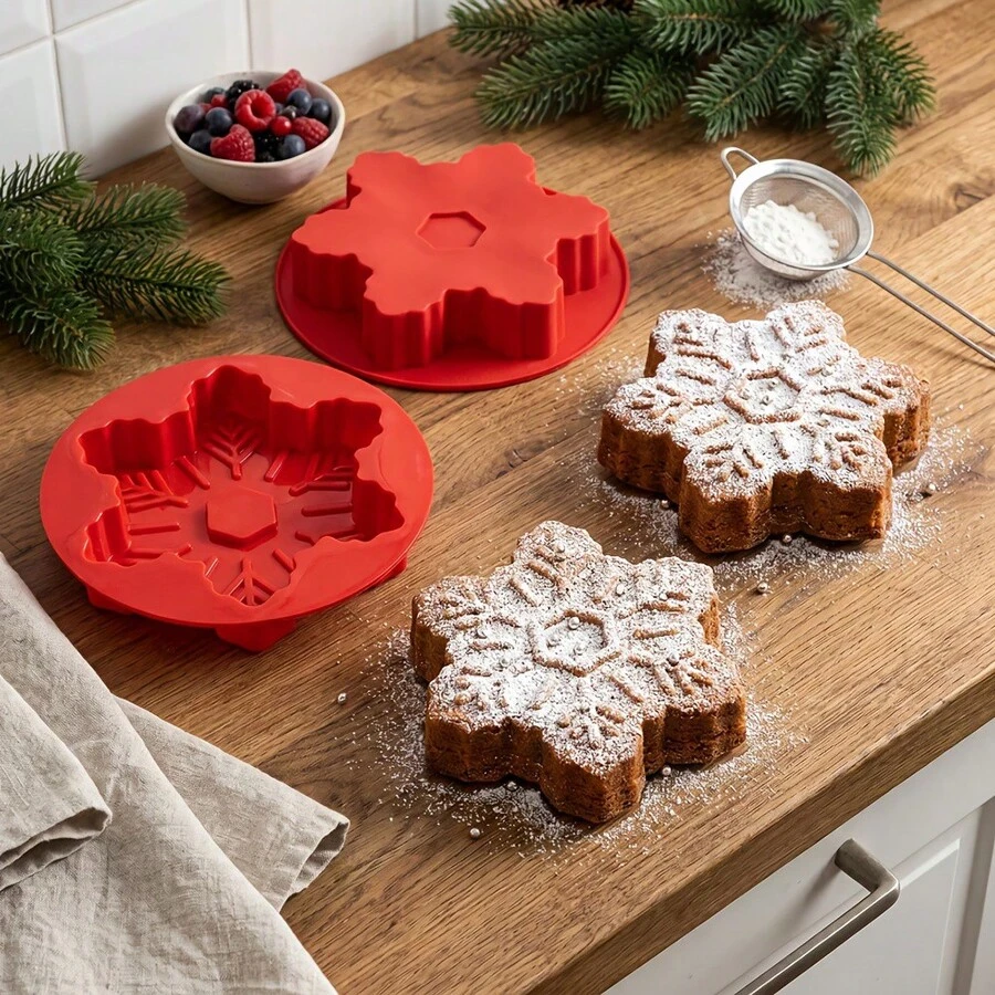 1pc Large Round 3D Snowflake Cake Silicone Mold Suitable For Making Muffins Bread Egg Baking Tray Chocolate Dessert Baking Mold