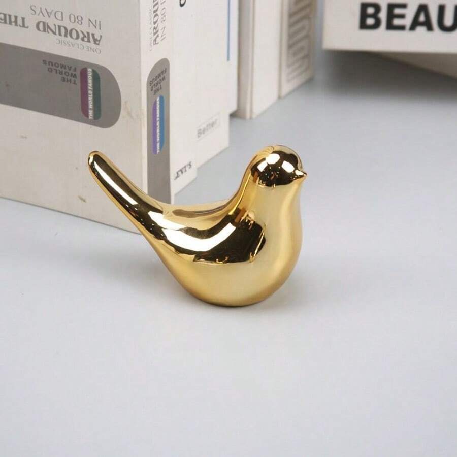 1pc 2D Flat Printed Acrylic Simulated Gold Bird Statue, Gold Home Decor Ornament, Suitable For Bedroom, Office Desk, Cabinet