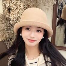 1pc Vintage Acrylic Solid Color Knitted Hat, All-Season Rolled Brim Bucket Hat, Korean Style - Rolled Brim Hat - View 2