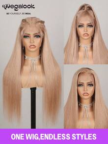 MEGALOOK 6"X5" Silky Straight Hairline Transparent Lace Front Wig, Milk Tea Brown Color - S20L - View 4