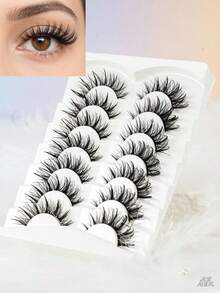 7 Pairs Fox-Style Thick False Eyelashes, Flared Tail, Lifted, Layered & Fluffy, Suitable For Heavy And Natural Makeup - View 7