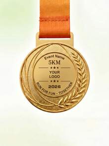 1pc Custom Text Engraved Round Sports Medal,Laurel Wreath Pattern Metal Award Medal With Satin Ribbon,Personalized Marathon 5KM Race Competition Club Ceremony Keepsake Prize - Multicolor - View 8