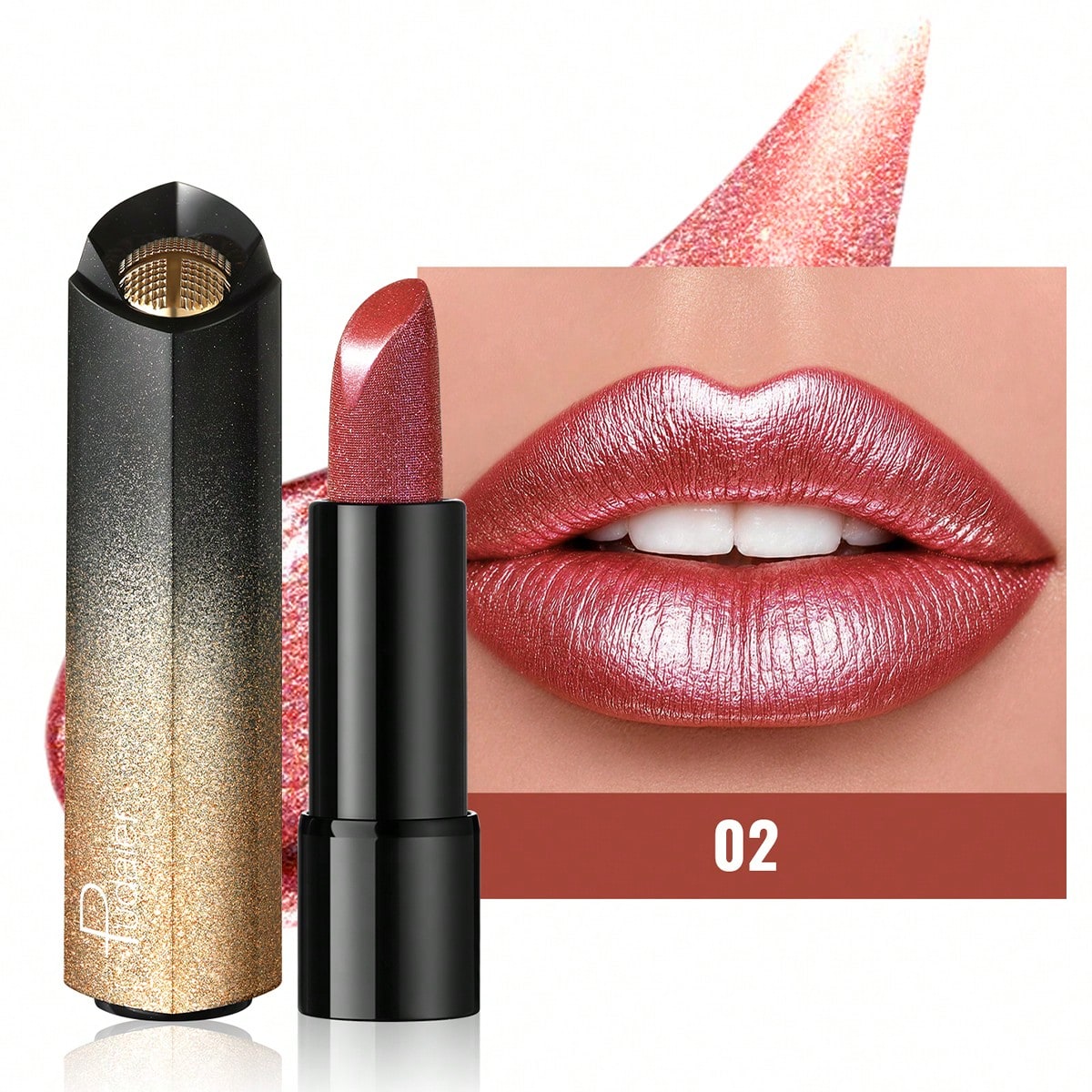 Shein Women's #03 Metallic Lipstick - Long-Lasting Shine, Luxurious Gloss, Diamond-Like Radiance | Waterproof & Sweatproof | Essential Beauty Tool | Perfect Gift For - Image 3