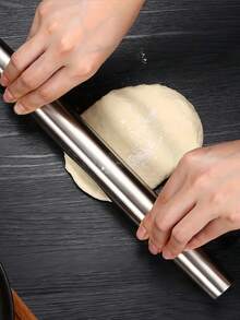 1pc Stainless Steel Rolling Pin, Non-Stick Baking Rolling Pin For Soft Candy, Pizza, Pie, Pastry, Dough, Cookies - Silver - View 11