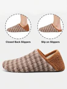 Leisfit Women's Casual Striped House Slippers, Soft Non-Slip Sole, Lightweight Portable Machine Washable, Suitable For All Seasons, Yoga, Dance, Travel And Hotel Use - Brown - View 4