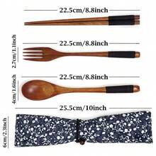 1set Kayu Sendok Garpu Set Boho Kayu Sendok Makan & Garpu & Sumpit Untuk Meja Makan - Coklat - View 4