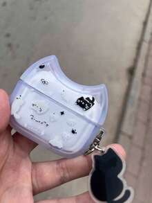 1件裝花朵貓咪圖案保護殼，適用於 Apple 4 Pro 第2代，藍牙耳機殼附卡通貓頭裝飾（吊飾款隨機） - 彩色 - 查看 8
