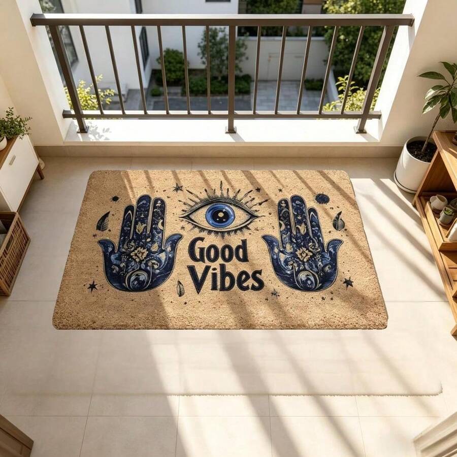 1pc Evil Eye & Hamsa Hand Print Flannel Door Mat, Soft Non-Slip Absorbent Rug, Bohemian Mystical Decorative Carpet, Washable Doormat For Entryway, Bathroom, Living Room, Bedroom And Indoor/Outdoor Use