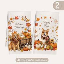 MEMNUN 2 Pcs Autumn Dog Golden Retriever Corgi Pumpkin Maple Leaf Printed Kitchen Towels Dish Cloths, Ultra-Fine Microfiber Polyester Material, Happy Fall Autumn Pet Theme Autumn Harvest Decoration Hand Towels Thanksgiving Home Decor, Kitchen Decor, Fall Decor, Suitable For Restaurant Kitchen Home Decoration And Gift Giving, 40*60cm/45*70cm - Multicolor - View 13