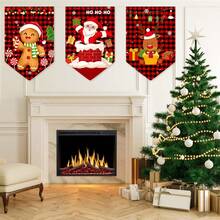 Christmas Curtain Banner , Christmas Snowman And Elk,Elf,Nutcracker & Red Buffalo Plaid Christmas Pattern Triangle Flags, Holiday Home Party Window Wall Decor, Holiday Atmosphere Props,Party Props, Party Favors,Christmas Decorations - Multicolor-a - View 11