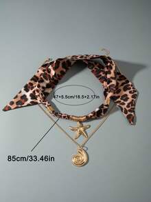 1pc+2pcs/ Personalized Fabric Polyester Leopard Print Cross Vortex Starfish Pendant Necklace, Suitable For Women's Daily Vintage Outfit Jewelry Gift - Multicolor - View 11