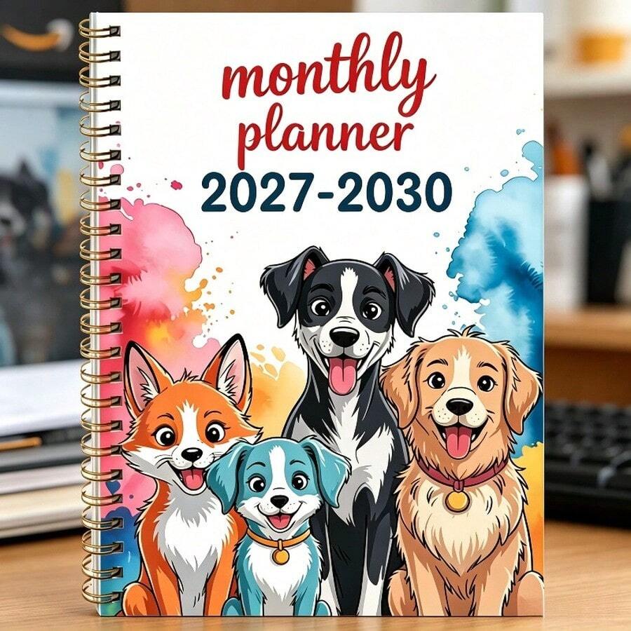 1pc A5 Size 2027-2030 Monthly Planner, 4-Year Monthly Planner, Fun Dog Theme Cover Design, Annual Calendar Planner With Monthly Tabs, Perfect Gift For Friends, Family And Teachers - 1 - View 1