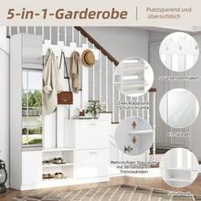 135*25*180cm Mirrored Wardrobe Set, Hallway Wardrobe, Hanging Shelf, Compact Wardrobe, With 2 Lower Drop-Down Shoe Cabinets + 2 Storage Cabinets, Suitable For Doorways, Hallways, White - White - View 4