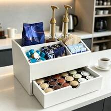 IDUK 1PC Wooden Coffee Capsule Storage Drawer, Suitable For Home Kitchen, Cafe Bar Display - White - View 4
