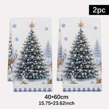 2PCS Christmas Tree & Deer Pattern Printed Kitchen Towels, 40*60cm Rectangular Microfiber Dish Cloths, Hand Towels, Christmas Kitchen Decor, Home Decor, Housewarming Gift For Neighbors, Perfect For Kitchen And Bathroom Use, Ideal For Housewives And Family Gatherings, High Value, Household Essential - Multicolor - View 12