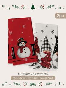 2er Set Weihnachts-Gnom & Schneemann Muster Küchentücher, Aquarell-Stil rechteckige Mikrofaser Küchentücher, Geschirrtücher, Spültücher, Handtücher, Koch- und Backtücher, Küchendekoration, Einweihungsgeschenk, Geburtstagsgeschenk, Badezimmer Reinigungstücher, Dekorative Tücher - Weiss - Übersicht 4