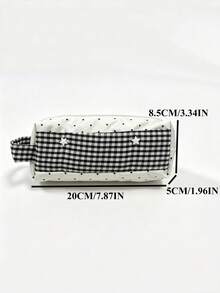 Japanese Niche Design Ins Style Polka Dot Plaid Pencil Case For Women, Large Capacity Travel Portable Handbag, 3D Makeup Organizer Bag - White - View 8
