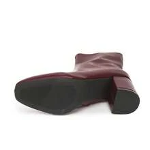 Women's Burgundy Solid Color Faux Leather Ankle Boots, Round Toe, Chunky Heel, Side Zipper, Suitable For Date, Party, Autumn/Winter - Burgundy - View 8