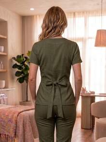 Blusa feminina Acinturada - Verde Escuro - Visão 3