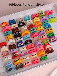 10 piezas/lote Anillos infantiles de animales de dibujos animados coloridos y lindos, regalos de fiesta de cumpleaños para amigos, accesorios para uso diario - 10 anillos de resina de animales - Ver 12