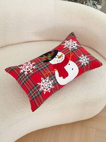 LCUHPCL Christmas Snowman Patchwork Pillow Cover, Red Plaid Xmas Decor Cushion Case 1pc, Holiday Home Sofa Throw Pillowcase For Christmas Party Decor - Multicolor - View 9