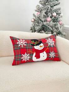 LCUHPCL Christmas Snowman Patchwork Pillow Cover, Red Plaid Xmas Decor Cushion Case 1pc, Holiday Home Sofa Throw Pillowcase For Christmas Party Decor - Multicolor - View 14