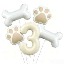 5Pcs Cream Number 0‑9 Dog Bone Paw Print Foil Balloon Set, Pet Theme Birthday Party Decor - View 16