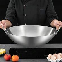 Commercial Thick Stainless Steel Wok; Large Capacity Deep Bottom Design; High Temperature And Corrosion Resistant; Non-Coated Body; Suitable For Home Kitchens, Catering Kitchens, Outdoor Camping, Wild Cooking; Practical Cooking Cookware. - View 6