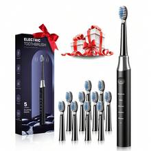 schoben Adult Electric Toothbrush With Multi Brush Headband Holder And Storage Box, 5-Speed Cleaning Mode, Long-Lasting Battery Life, USB Charging, Suitable As A Gift - Black - View 5