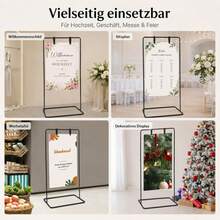 GLADNEY Höhenverstellbarer Hochzeits-Willkommensschild-Halter, Schwarzer Posterständer,Metall Staffelei Ständer Bodenstehend mit 4 Lederriemen, für Hochzeit Sitzplan Party Messe ,80 x 50 x 175 cm, bis 5 kg - Standard - Übersicht 5