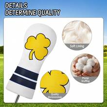 1pc Embroidered Yellow Clover Golf Club Head Cover, Pu Club Protector For Driver Fairway Wood Hybrid, Sports Golf Accessory - Multicolor - View 4