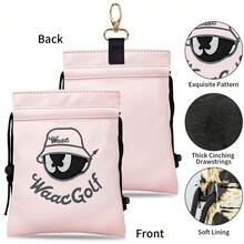 1pc Cartoon Embroidered Golf Drawstring Pouch, Pu Accessory Storage Bag With Carabiner Clip For Golf Balls Tees Sports Gear - Multicolor - View 9