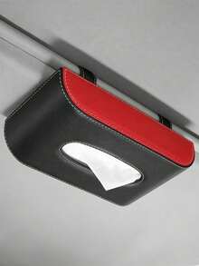 1pc Black Brown Spliced Car Tissue Box, Minimalist Style PU Leather Material Arc‑Rectangle Shape With Hanging Strap & Contrast Stitching Detail, Tissue Storage Function Car Sun‑Visor Napkin Holder, For Car Interior Road Trip Daily Driving - Multicolor - View 4