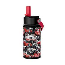 Meoky 12oz Sports Water Bottle, Single-Opening Hard Straw With Handle, Cartoon Print Portable Travel Cup, Suitable For Outdoor, Gym, School, Commute And Daily Use (Black & Red Racing Style) - Black and Red Racing - View 8