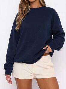 GLAMSKIN Women Color‑Block Striped Crew Neck Long Sleeve T‑Shirt,Simple Loose Fit Fall Basic Tee For Daily Wear&Office Commute - Navy - View 8