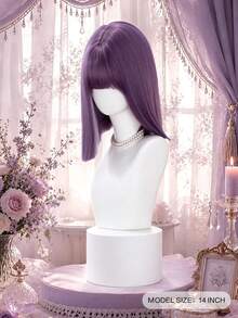 alicegarden 14-Inch Long Synthetic Short Bob Wig Featuring A Natural Straight Style A Stunning Purple. Designed With Bangs , This False Hairpiece Is Perfect For Ms Daily Party Cosplay Use, Offering A Natural And Natural Durable Wig Gift For Ladies., Halloween - Purple - View 1