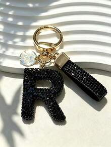 1 buah Gantungan Kunci Alfabet 26 Huruf Cantik, Huruf Rhinestone Imitasi Elegan Hitam & Emas Aksesori Wanita/Pria Cocok Untuk Hadiah Ulang Tahun/Wisuda/Ulang Tahun Hadiah Tahun Baru - Hitam - View 19