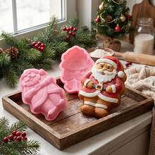 1pc Christmas Large Santa Claus Shaped Silicone Mold, Kitchen And Home Baking Cake Mousse Bread Baking Tray, Can Be Used For Making Bread, Chocolate Pudding, Jelly, Christmas Home Baking, Holiday Dessert Table Making Mold - Multicolor - View 9