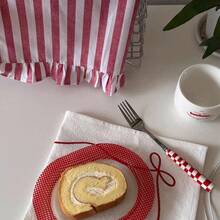 1/2/6pcs Vintage Red Line Bow Placemats, Happy Holiday White Fabric Embroidered Napkins, Dessert Table Photo Decoration Table Mat, Suitable For Holiday Party - Multicolor - View 5