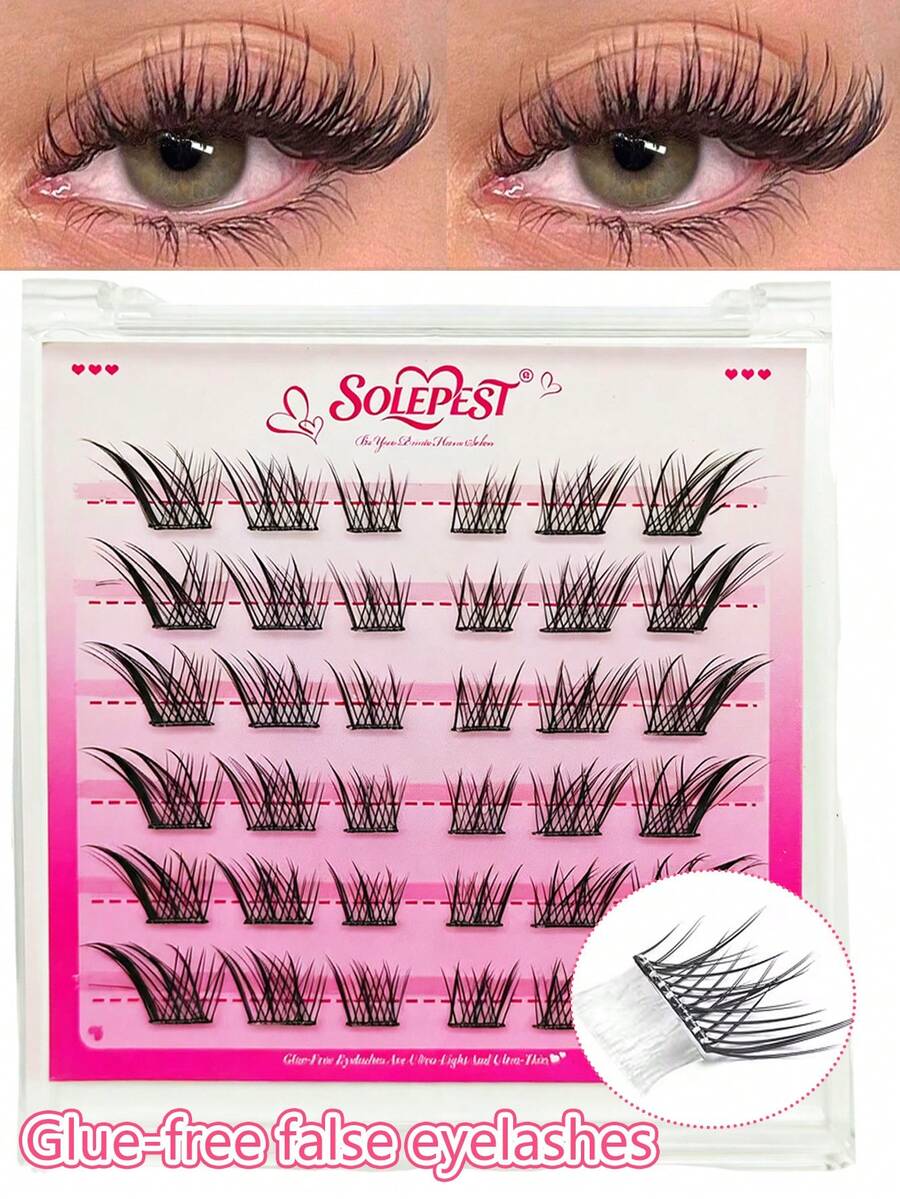 Self-Adhesive False Eyelashes, 36 Clusters In Cat Eye And Fox Eye Styles, 10-16mm, D Curl Lashes, Designed To Create Stunning Looks, Perfect For Beginners To Use At Home, Halloween Gifts - View 1